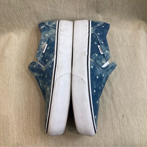 VANS OFF THE WALL Sz 8 Asher Denim Moonlight White Polka Dots Slip On Shoes - Picture 9 of 10